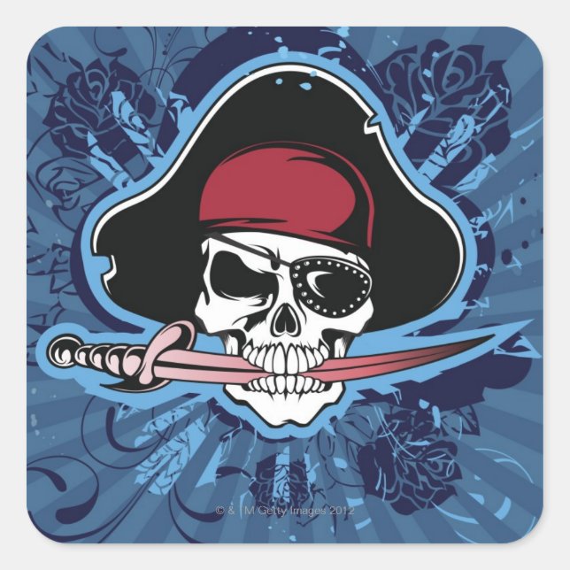 Sticker Carré Crâne d'un pirate (Devant)
