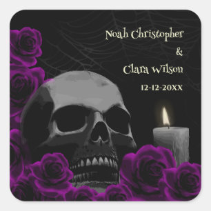 Sticker Carré Crâne éffrayant violet Rose gothique Halloween Wed