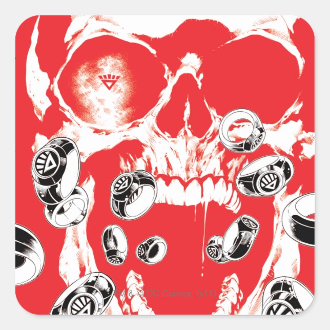 Sticker Carré Crâne et anneaux - Rouge (Devant)