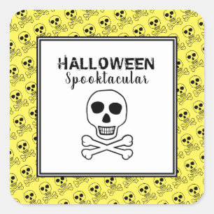 Sticker Carré Crâne et os, fête d'Halloween