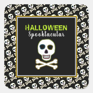 Sticker Carré Crâne et os, fête d'Halloween de Neon