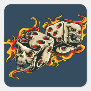 Sticker Carré Crâne flamboyant Dice Lucky Dice.