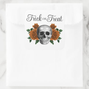 Sticker Carré Crâne Floral Gothique Trick Or Treat Halloween