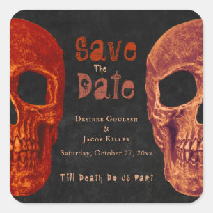 Sticker Carré Crâne gothique orange noir Save The Date