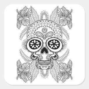 Sticker Carré Crâne inspiré dans les fleurs