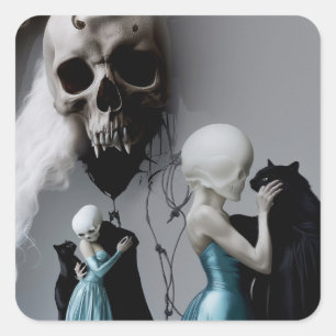 Sticker Carré Crâne noir chat ombre travail occulte cuisine AI A