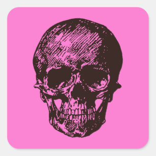 Sticker Carré Crâne rose