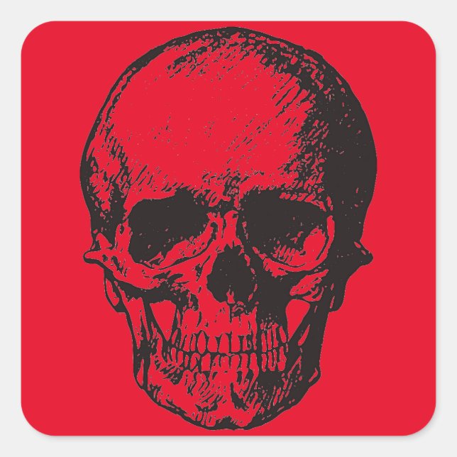 Sticker Carré Crâne rouge Imaginaire Art Rock Punk Heavy Metal (Devant)