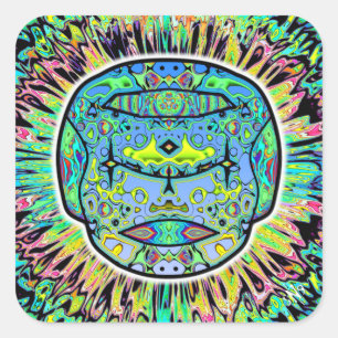 Sticker Carré Crâne tatoué coloré v1