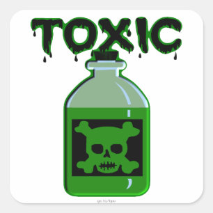 Sticker Carré Crâne toxique et os croisés Bouteille de poison ve