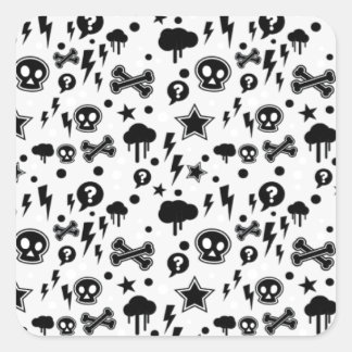 Sticker Carré Crânes Et Os Croisés Nuages Éclairage Boulons