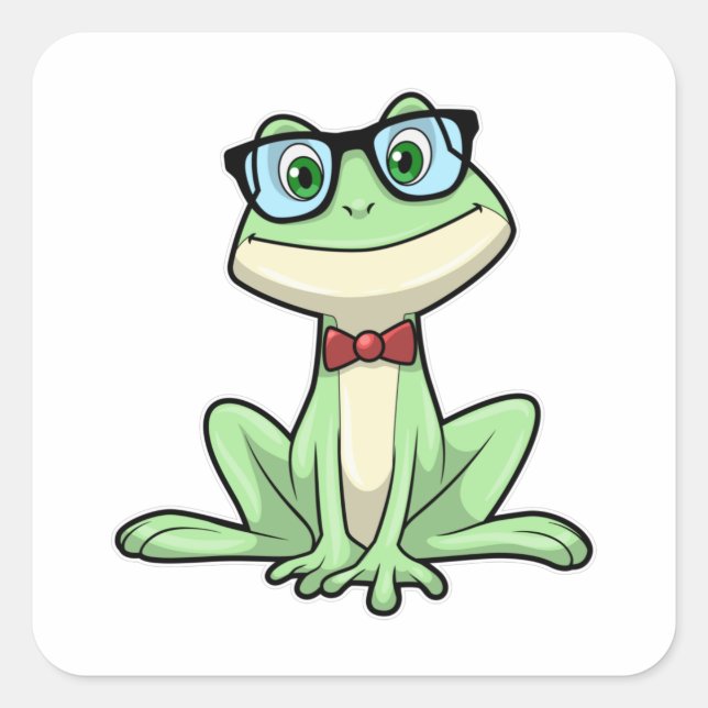 Sticker Carré Cravate de lunettes pour étudiants Nerd grenouille (Devant)