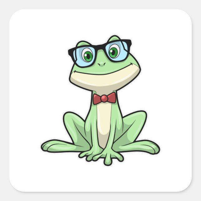 Sticker Carré Cravate de lunettes pour étudiants Nerd grenouille (Devant)