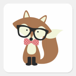 Sticker Carré Cravate et lunettes Hipster Brown Fox personnalisé