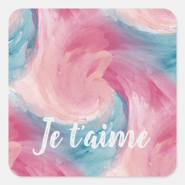 Sticker Carré Cravate-teinture rose et bleu Peinture d'aquarelle (Devant)