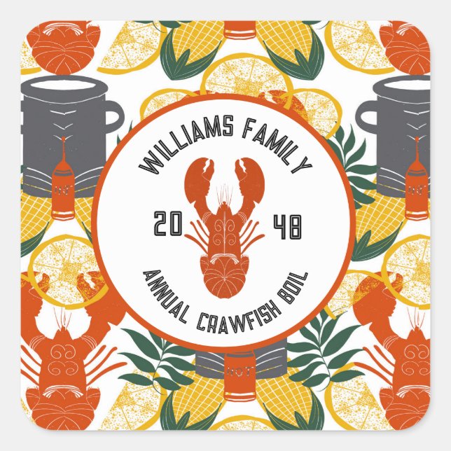Sticker Carré Crawfish Boil Party -Cajun Seafood Celebration (Devant)