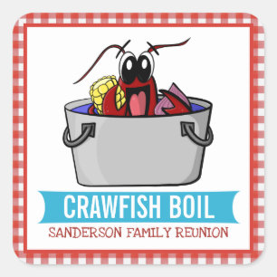 Sticker Carré Crawfish Boil Seafood Party Pique-nique Famille Ré