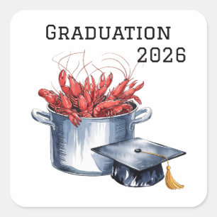 Sticker Carré Crawfish & Casquettes : Une fête de graduation en 