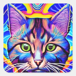 Sticker Carré Crazy Eyes Artsy Cat