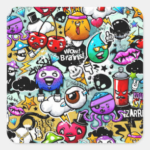 Sticker Carré Crazy Fruits and Vegetables Graffiti Art