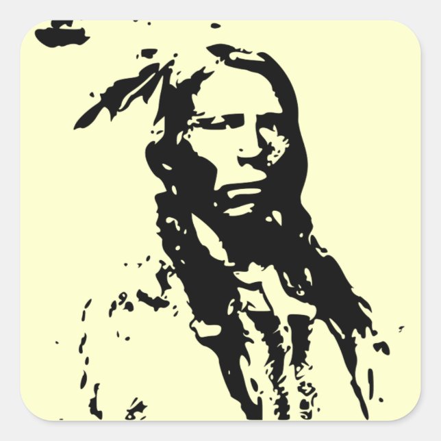 Sticker Carré Crazy Horse Amérindien (Devant)