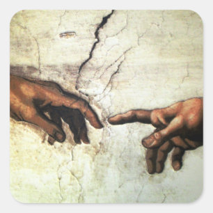 Sticker Carré Création d'Adam - Mains Michelangelo 1475 - 1564