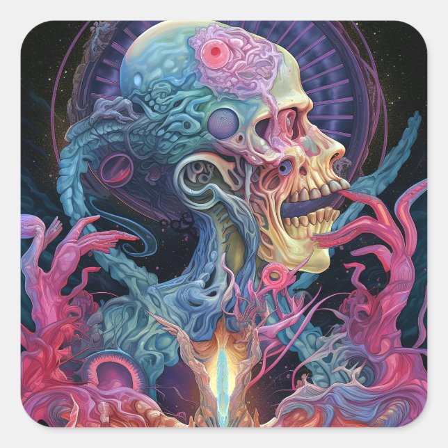 Sticker Carré Créature Alien Surreal Horror Art (Devant)