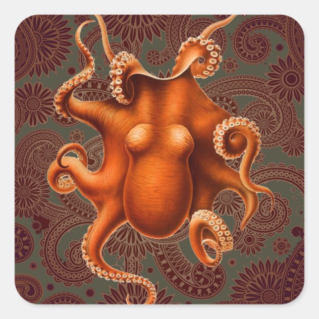 Sticker Carré Créature du monstre de la mer d'Octopus Cephalapod (Devant)