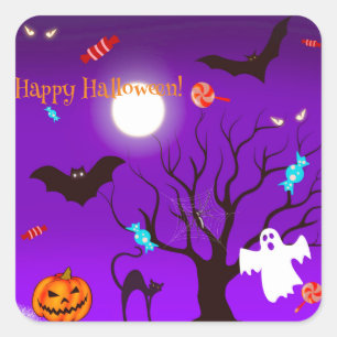 Sticker Carré Créatures et friandises amusantes d'Halloween