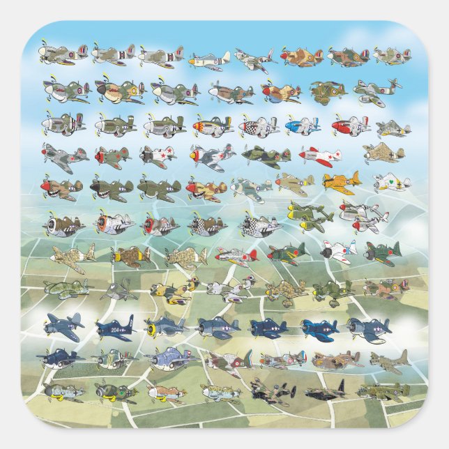 Sticker Carré créer votre propre caricature d'avion (Devant)