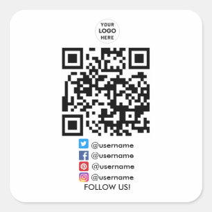 Sticker Carré Créer votre propre entreprise Social Media QR Code