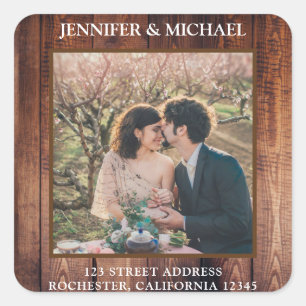 Sticker Carré Créez vos propres phoques Mariage photo en bois ru