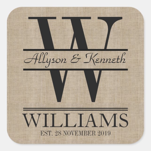 Sticker Carré Créez votre propre logo Burlap Anniversaire Monogr (Devant)