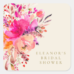 Sticker Carré Crème de douche florale à l'aquarelle rose chic él