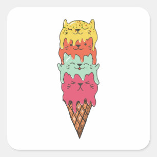 Sticker Carré Crème glacée de chats mignonne   Kawaii Kittens