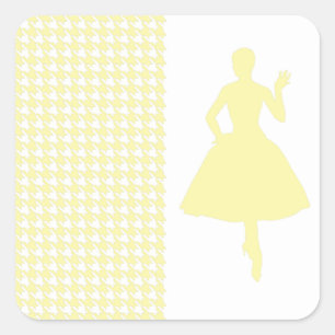 Sticker Carré Crème Moderne Houndstooth avec Silhouette Mode