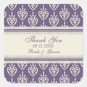 Sticker Carré Crème Plum Floral Merci Mariage Faveur Tags