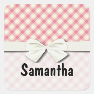Sticker Carré crème rose et écru en vichy plaid