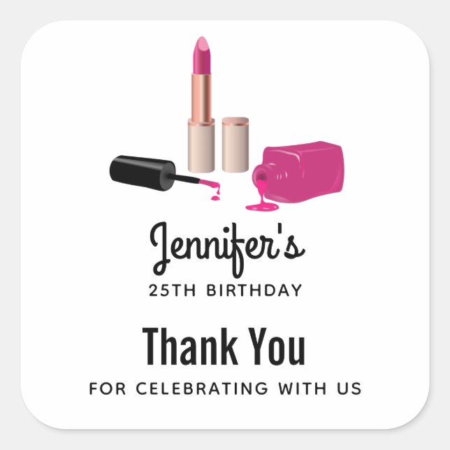 Sticker Carré Crème rose et ongle polonais Anniversaire (Devant)