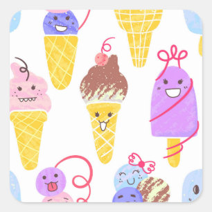 Sticker Carré Crèmes glacées Kawaii, motif mignon et sans soudur