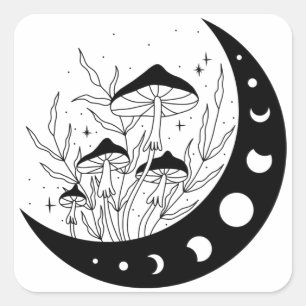 Sticker Carré Crescent Moon & Champignons