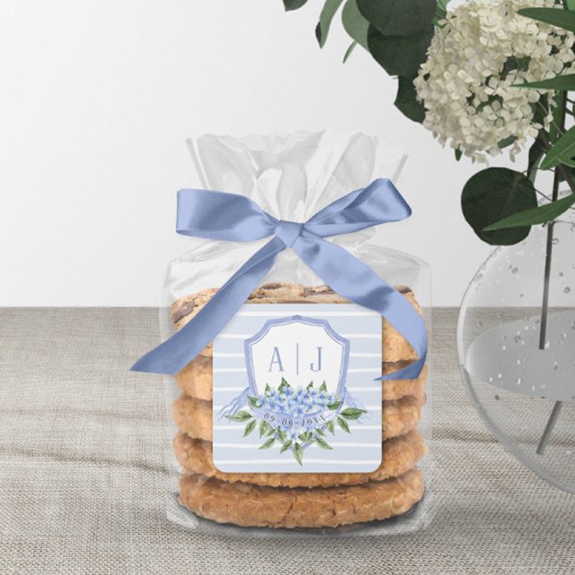 Sticker Carré Crête Monogramme Hydrangée Bleue avec bandes Favor (Créateur téléchargé)