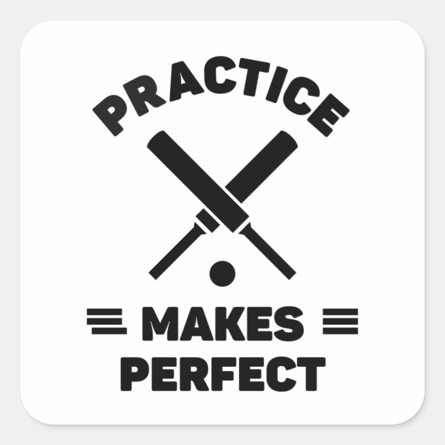 Sticker Carré Cricket : L'entraînement rend parfait. (Devant)