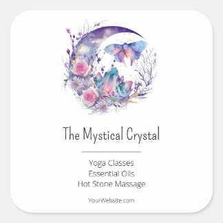 Sticker Carré Cristaux papillons Croissant Lune Fleurs Spirituel