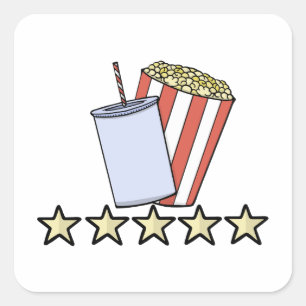 Sticker Carré Critique de film personnalisée 5 étoiles Popcorn B