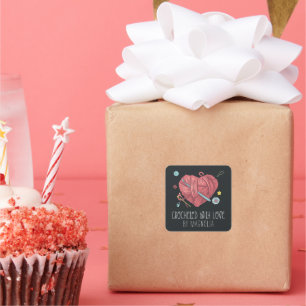 Sticker Carré Crochetée avec amour Coeur de fils fait main
