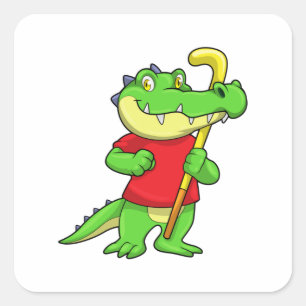 Sticker Carré Crocodile à Field hockey avec bâton