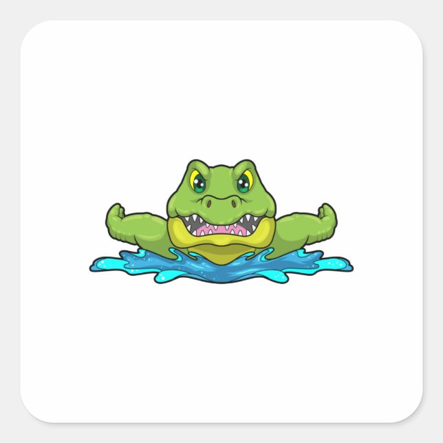 Sticker Carré Crocodile à nager dans l'eau (Devant)