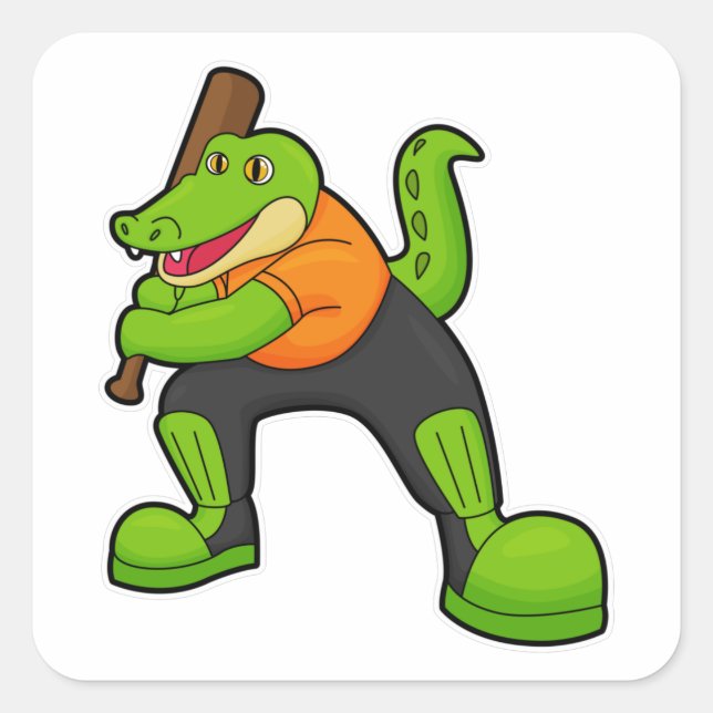 Sticker Carré Crocodile au cricket avec chauve-souris de cricket (Devant)