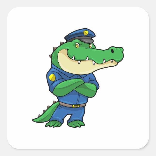 Sticker Carré Crocodile en tant qu'officier de police en uniform (Devant)